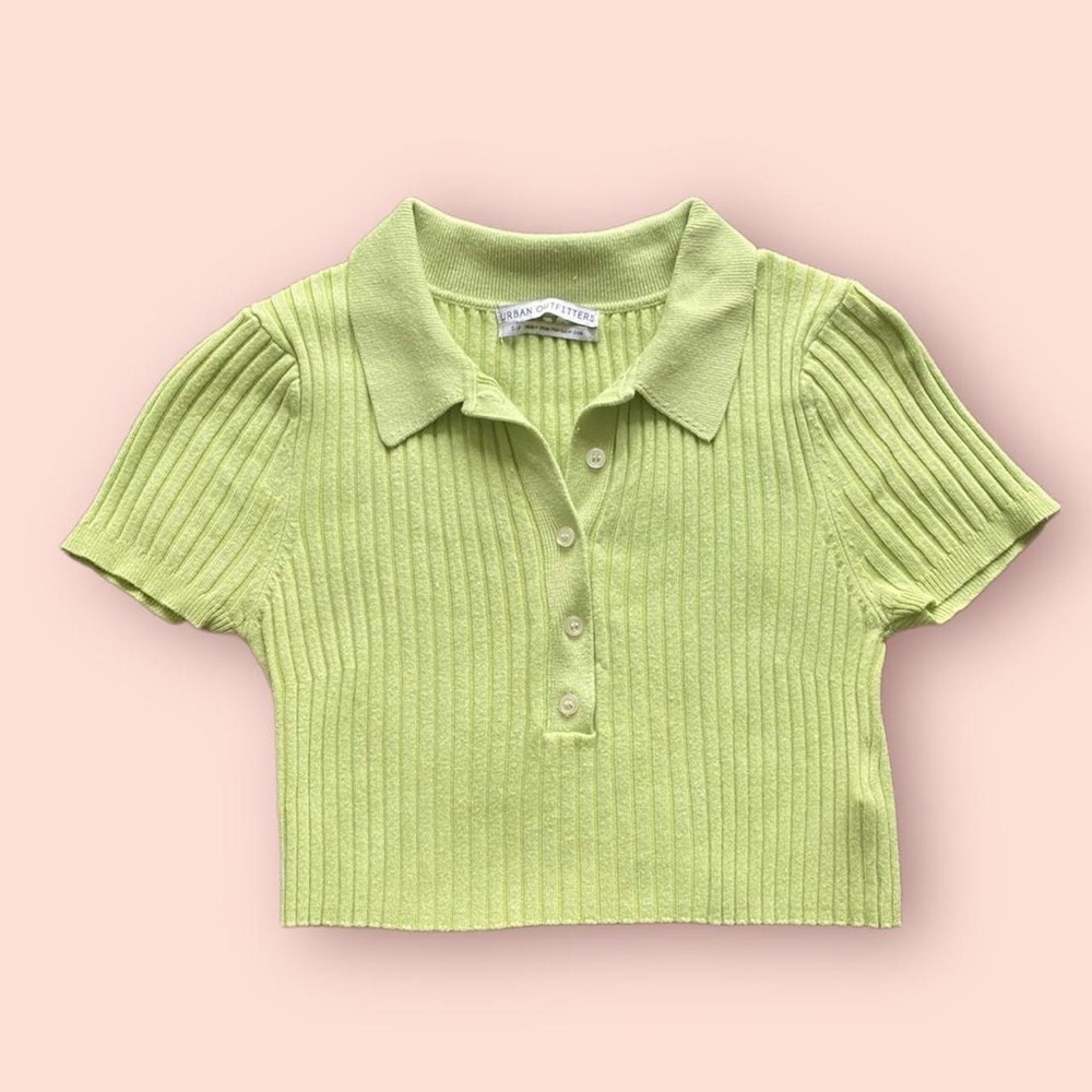 urban outfitters lime green ribbed button-up crop top